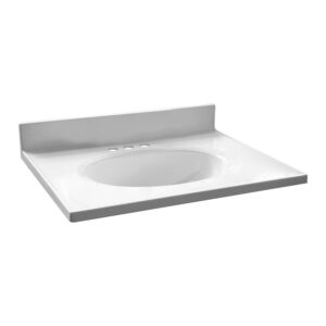 Design House Cultured Marble 25" x 19" Single Bowl Vanity Top with Centerset Mount and Backsplash, White