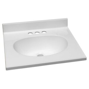 Design House Cultured Marble 19" x 17" Single Bowl Vanity Top with Centerset Mount and Backsplash, White