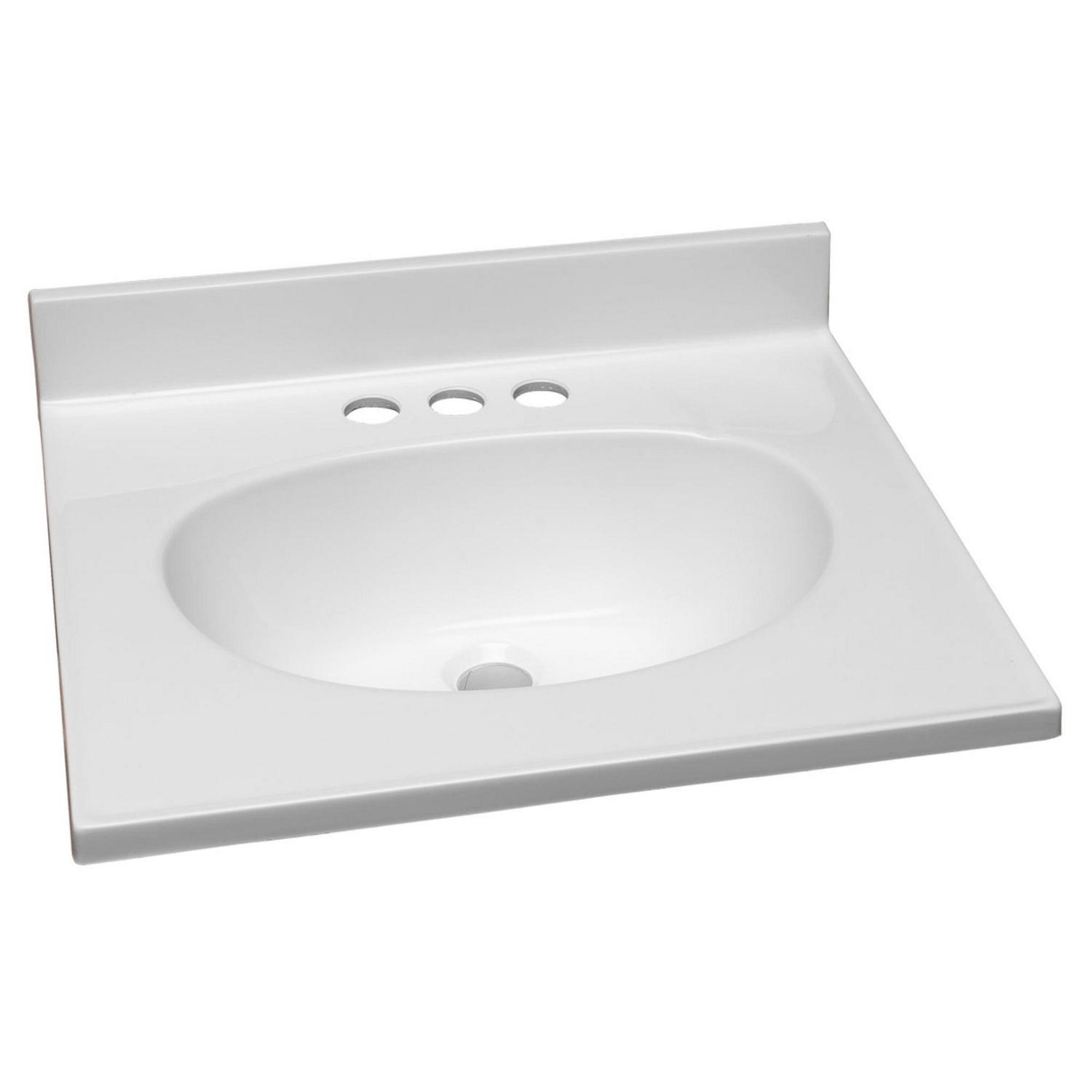 Design House Cultured Marble 19" x 17" Single Bowl Vanity Top with Centerset Mount and Backsplash, White