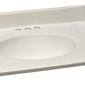 Design House Cultured Marble 31" x 19" Single Bowl Vanity Top with Centerset Mount and Backsplash, Ivory Swirl