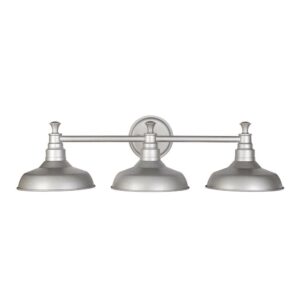 Design House Kimball Industrial Farmhouse 3-Vanity Light in Galvanized Paint Indoor Bathroom with Metal Shades