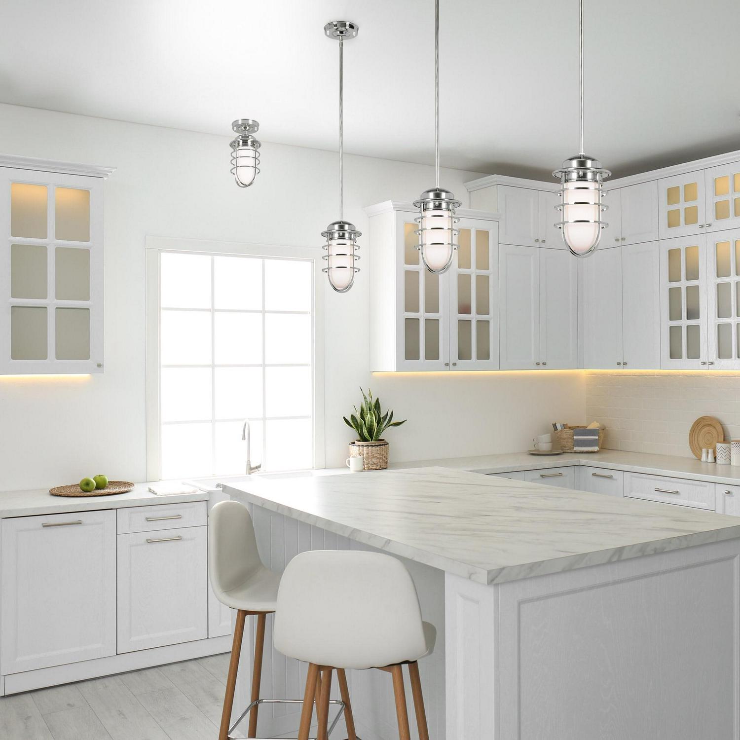 Seaton Classic Industrial 5.38 in. 1-Light Polished Chrome Semi-Flush Mount Indoor Ceiling Light - Image 2