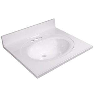 Design House Cultured Marble 25" x 22" Single Bowl Vanity Top with Centerset Mount and Backsplash, White
