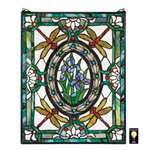 Design Toscano Dragonfly Floral Stained Glass Window