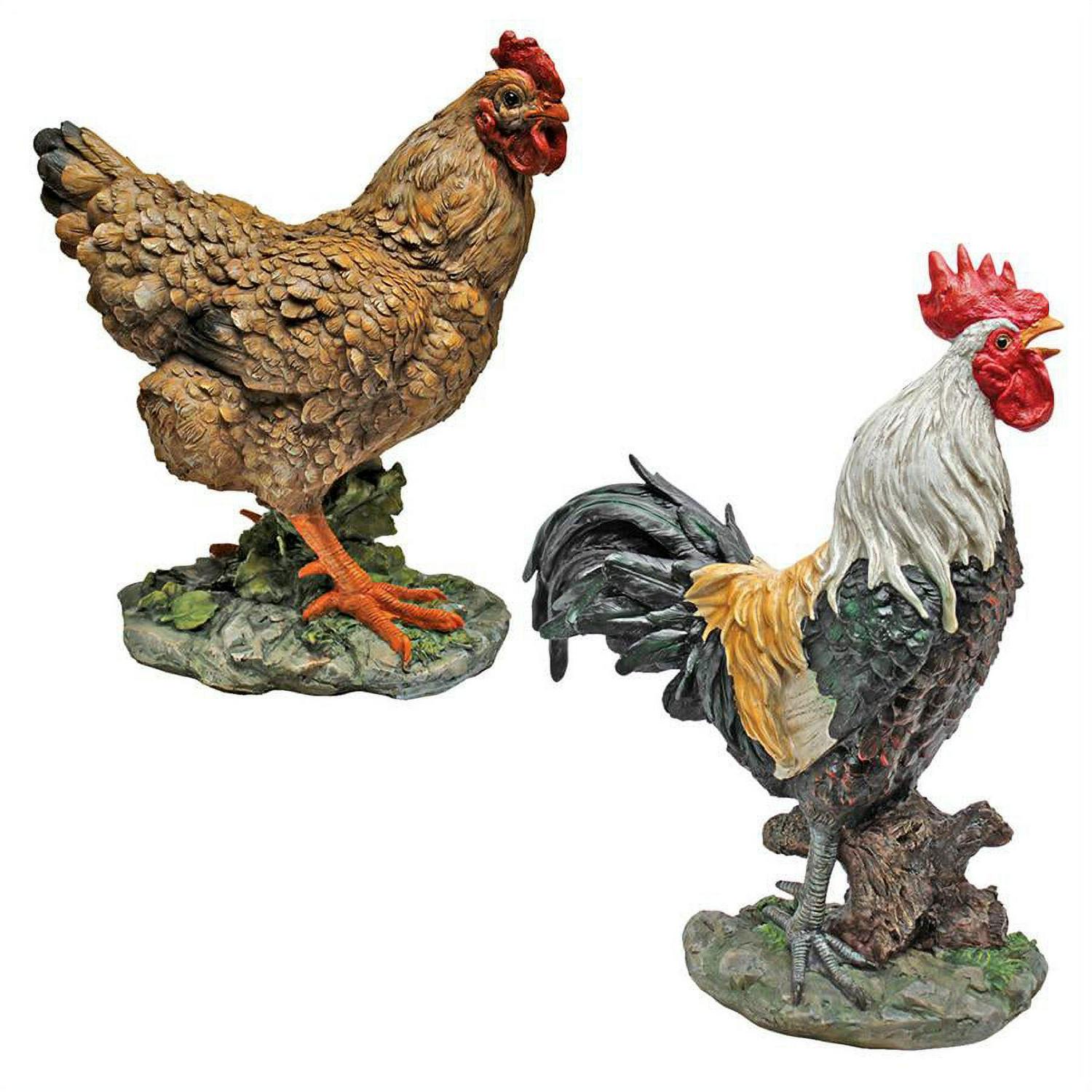 Design Toscano Henrietta the Hen and Cock-A-Doodle-Do Rooster Statue Set