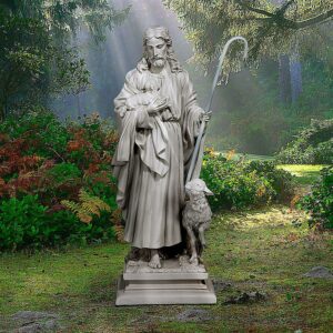 Design Toscano Jesus the Good Shepherd Religious Garden Statue, Large, 28 Inch, Polyresin, Antique Stone