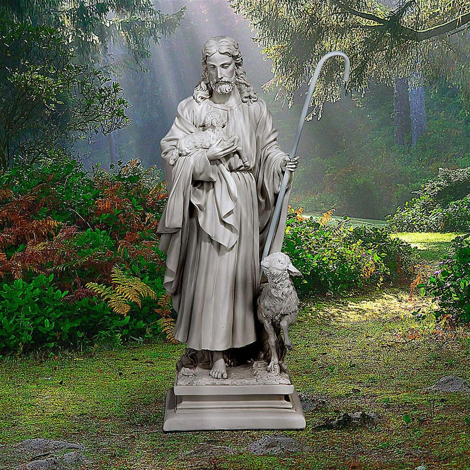 Design Toscano Jesus the Good Shepherd Religious Garden Statue, Large, 28 Inch, Polyresin, Antique Stone