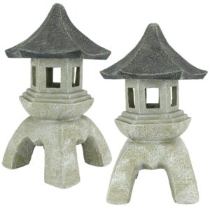 Design Toscano Pagoda Lantern Sculpture: Set of Two Large