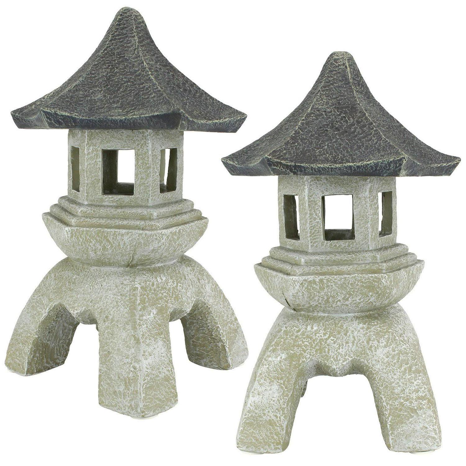 Design Toscano Pagoda Lantern Sculpture: Set of Two Large