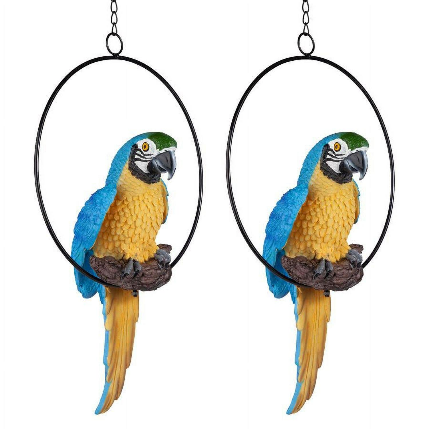 Design Toscano Polly in Paradise Parrot Hanging Bird Ring Perch Statue, Medium 14 Inch, Set of Two, Polyresin, Full Color