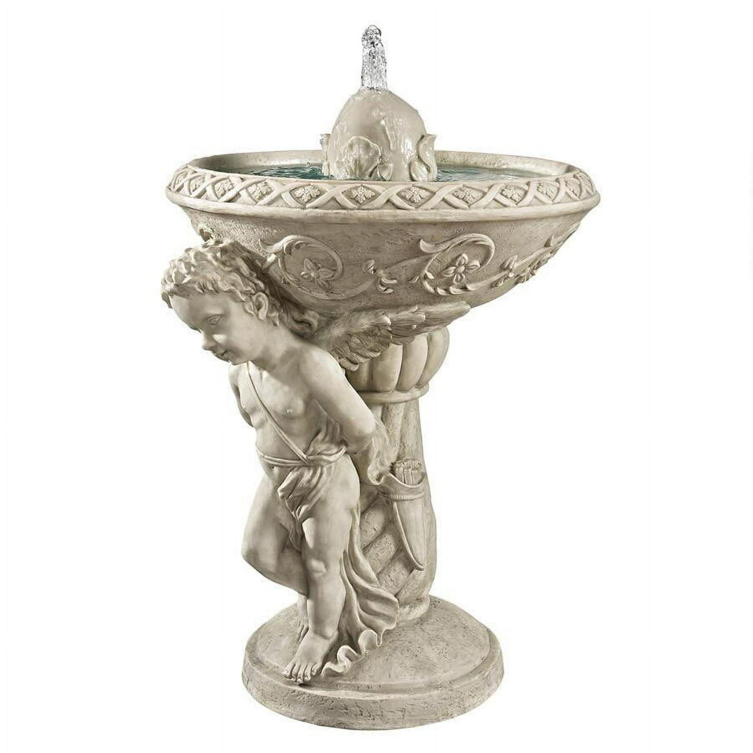Design Toscano Indoor Cupid at the Fountain with LED Lights, Resin, Antique Stone