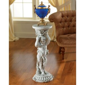 Design Toscano Sous la Vigne Sculptural Cherub Pedestal: Stone Finish