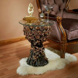 Design Toscano Table of Roses Glass-Topped Sculptural Table