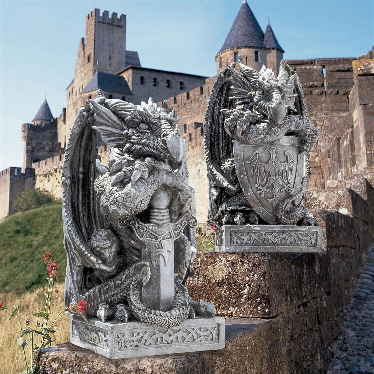 Design Toscano The Arthurian Dragon Statues: Set of Sword & Shield