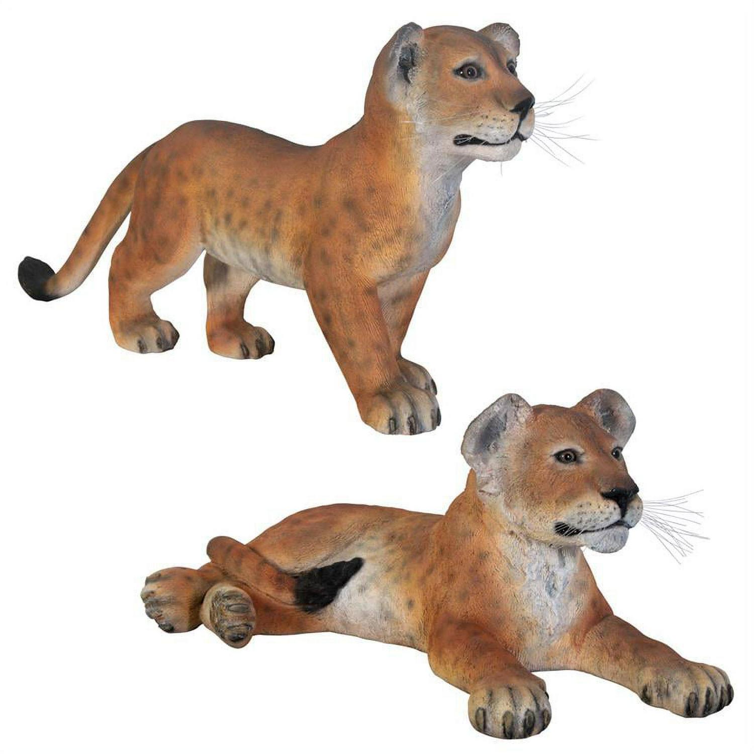 Design Toscano The Grand-Scale Wildlife Animal Collection Lion Cub Statue Set: Standing and Lying Down