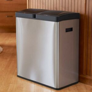 Design Trend Stainless Steel Touchless Trash Can with Dual Compartments, 30 Liter / 8 Gallon