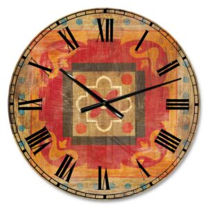 Designart 23" x 23" Orange Analog Round Bohemian Wall Clocks, CLM30872-C23