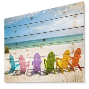 Designart 'Adirondack Beach Chairs ' Beaches Print on Natural Pine Wood