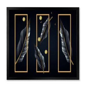 Designart 'Black Tropical Leaves Under Golden Rectangles' Modern Framed Art Print