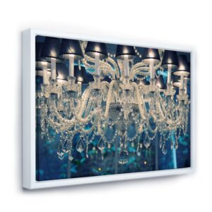 Designart ' Blue Vintage Crystal Chandelier ' Flower Artwork on Framed Canvas