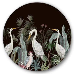 Designart 'Chinoiserie With Peonies and Birds III' Traditional Circle Metal Wall Art 36x36 - Disc of 36