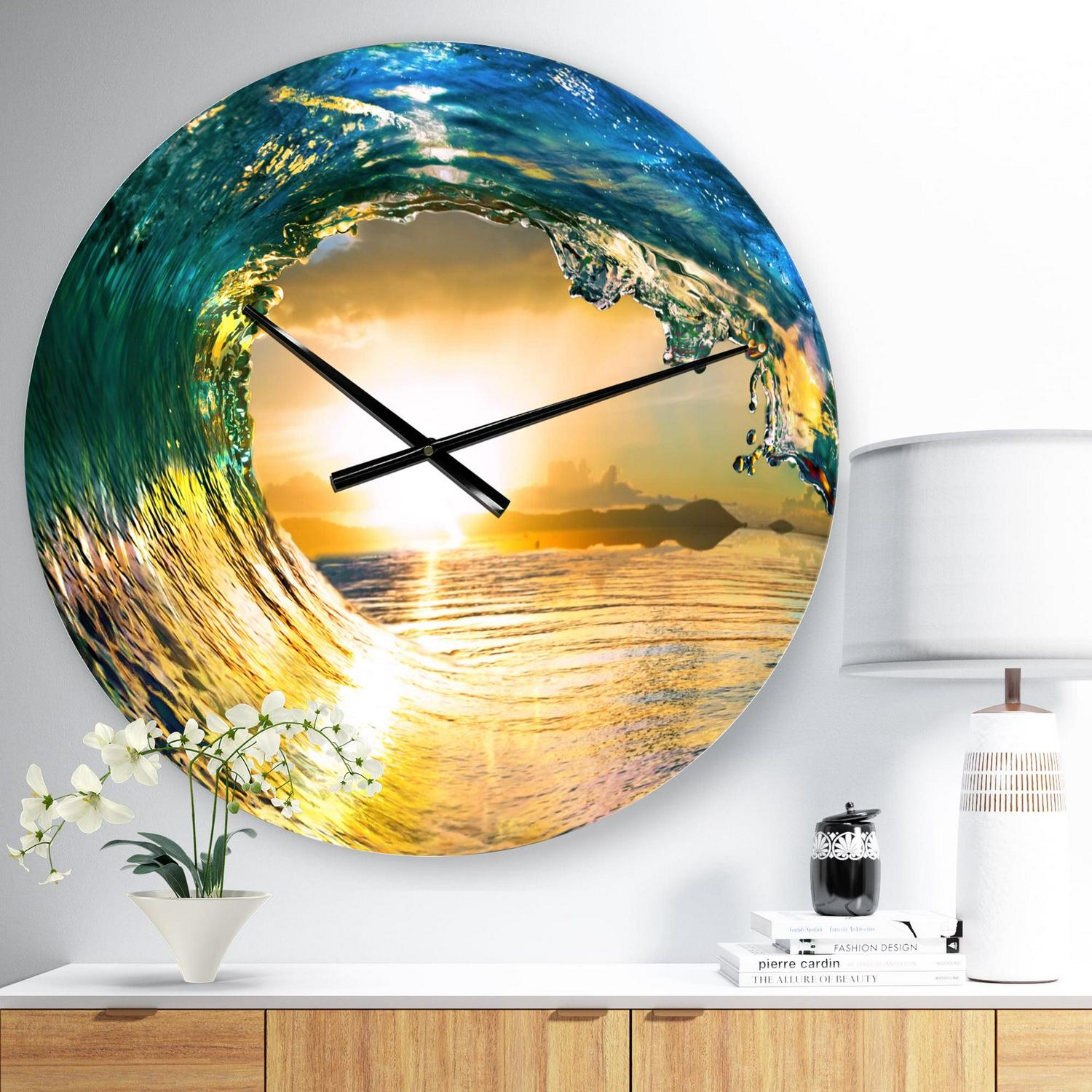 Designart 'Colored Ocean Waves Falling Down II' Nautical & Coastal wall clock - Image 2