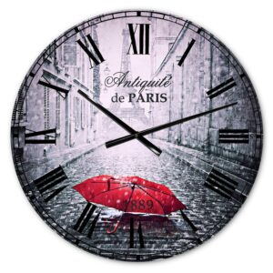 Designart 'Eiffel View from Paris Street' Metal Wall Clock