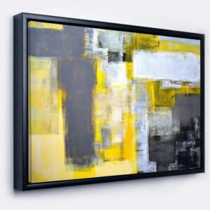 Designart ' Grey and Yellow Blur Abstract ' Abstract Framed Canvas Art Print