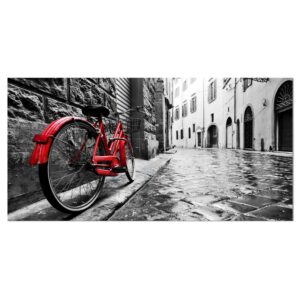 Designart 'Retro Vintage Red Bike ' Cityscape Photo Canvas Art Print