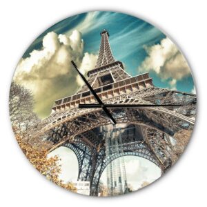 Designart 'Street View of Paris Eiffel Tower ' Modern wall clock