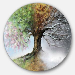 Designart Tree with Four Seasons' Tree Painting Circle Metal Wall Art