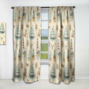 Designart 'Watch Tower Sail Boat Binocular' Coastal Curtain Panel
