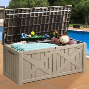 Dextrus Outdoor Waterproof 120 Gallon Resin Deck Box, Light Brown