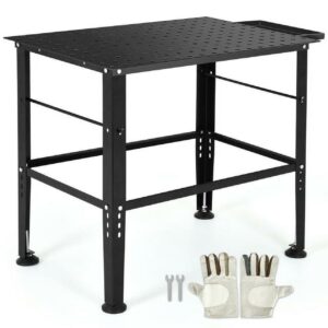 Dextrus 36" x 24" Welding Table, 1320lb Load Capacity Heavy Duty Welding Table, Metal Workbench with 5/8" Holes, Lockable Caster for Welding Sawing, Black