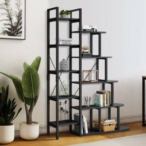 Dextrus 5 Tiers Bookshelf, L Shape 5 Storage Ladder Bookcase, Modern Minimalist Furniture Display Book Shelves for Living Room Bedroom Home Office, Black