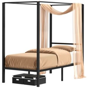 Dextrus Metal Twin Size Canopy Bed Frame Platform Headboard Foundation