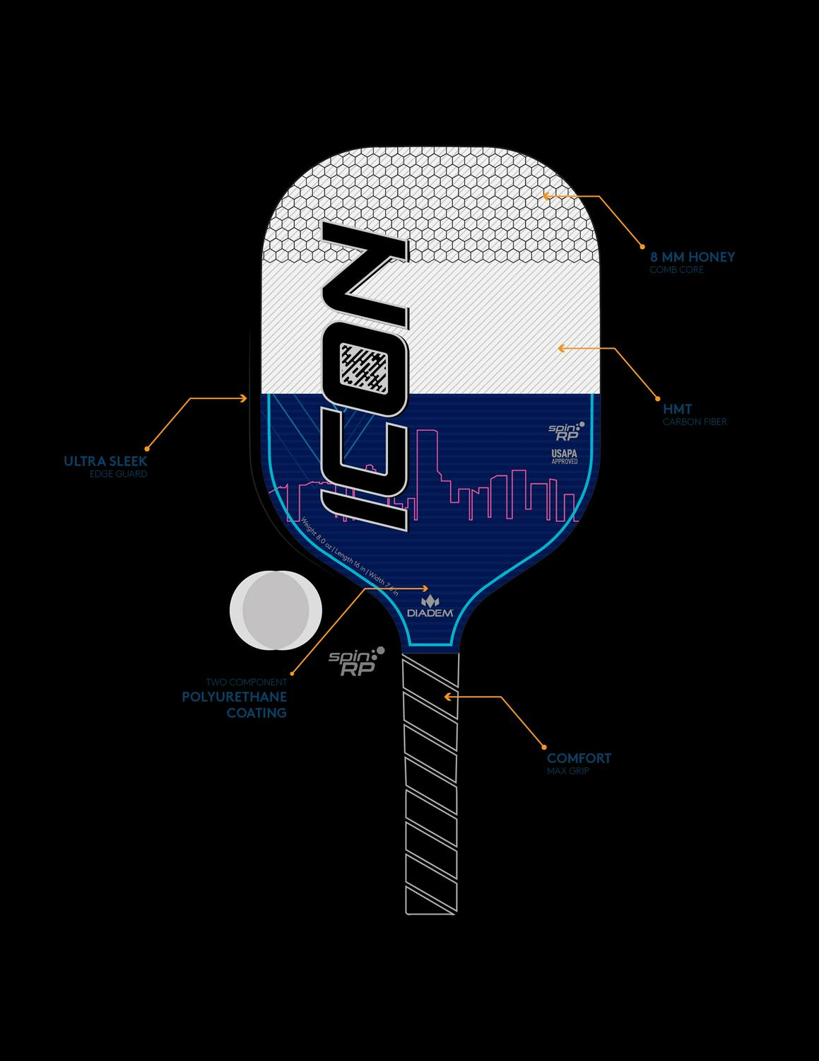 Diadem Sports Icon Pickleball Paddle,Midweight Carbon Fiber, 8 oz, White - Image 5