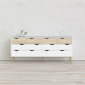 Tvilum Diana 8 Drawer Dresser for Adults, Oak Structure and White
