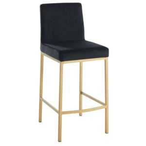 Contemporary Velvet and Metal 26" Counter Stool Set of 2 Black and Aged Gold Leg