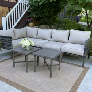 Donglin Outdoor Patio Furniture Sutton Creek 7-Piece Steel Sectional Sofa PE Wicker Rattan Set,Gray