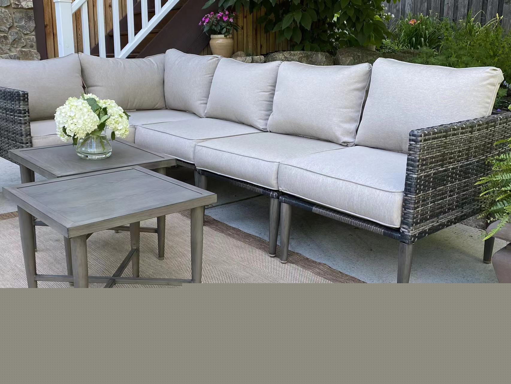 Donglin Outdoor Patio Furniture Sutton Creek 7-Piece Steel Sectional Sofa PE Wicker Rattan Set,Gray - Image 14