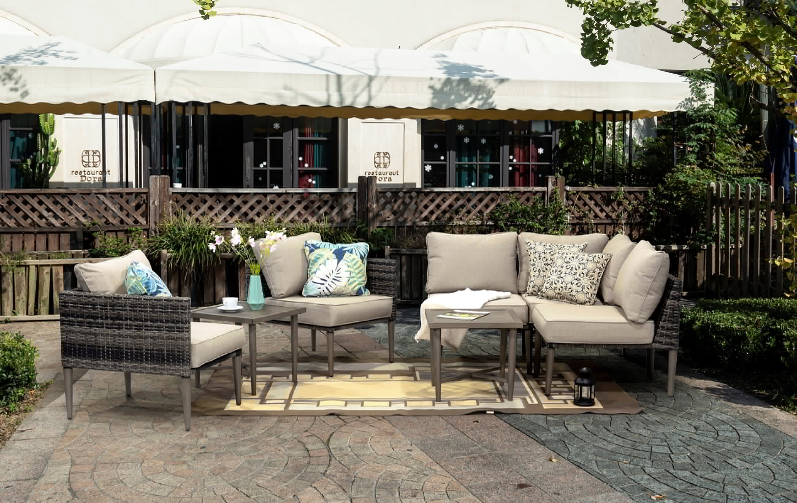 Donglin Outdoor Patio Furniture Sutton Creek 7-Piece Steel Sectional Sofa PE Wicker Rattan Set,Gray - Image 5