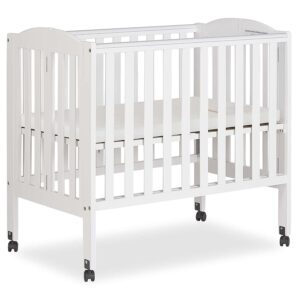 Dream On Me 2-in-1 Folding Portable Mini Crib in White, Mattress Pad Included, Easy to Fold and Store Baby Crib, Two Adjustable Mattress Height positions Convertible Crib