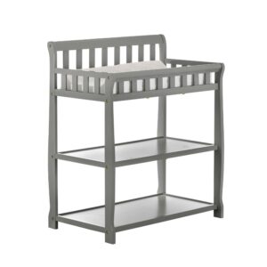 Dream On Me Ashton Changing Table, New Zealand Pinewood, 1 inch Mattress Pad included, Steel Grey