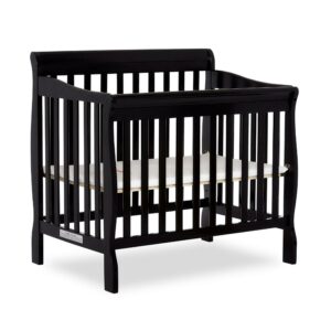 Dream On Me Aden 4-in-1 Convertible Mini Crib In Black, Greenguard Gold Certified