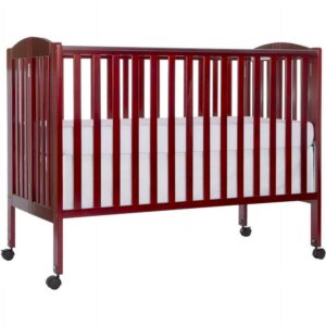 Dream On Me Full Size 2-in-1 Folding Stationary Side Crib, Locking Wheels, Cherry