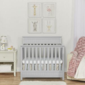 Dream On Me Harbor 4-in-1 Convertible Mini Crib in Pebble Grey, Greenguard Gold Certified