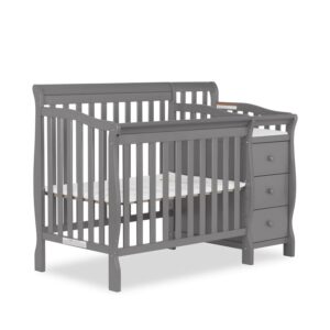 Dream On Me Jayden 4-in-1 Convertible Mini Crib and Changer, Storm Grey