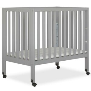Dream On Me Jett Non-Full Size Folding Crib I Removable Wheels I Modern Nursey I Adjustable Mattress Support I Patent Folding System I Included 2.5” Mattress In Pebble Gray