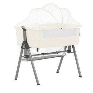Dream On Me Lotus Bassinet and Bedside Sleeper in Ivory, Lightweight, Carry Bag Included
